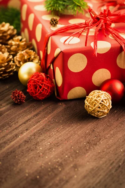 Natale Capodanno Decorazione Festiva Palle Oro Coni Rami Abete Multicolore — Foto Stock