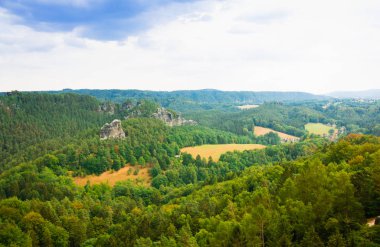 Eski Bastei Köprüsü'nden aşağı nehir Elbe Saxony, Almanya için görüntüleyin
