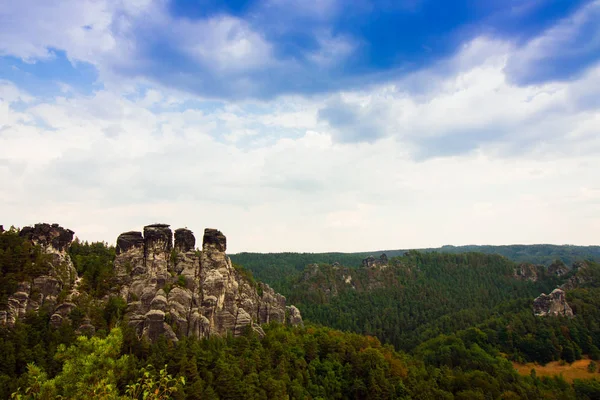 Felsformationen Des Elbsandsteingebirges Die Bastei Brücke Sachsen Deutschland — Stockfoto