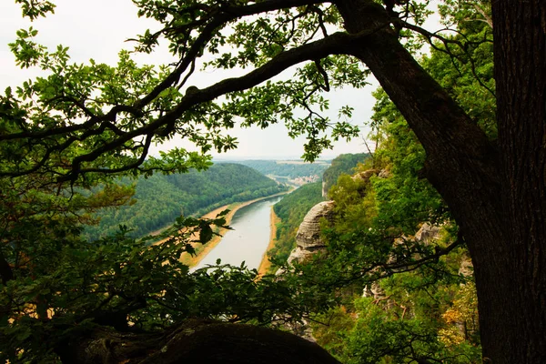 Blick Von Der Alten Bastei Brücke Auf Die Elbe Sachsen — Stockfoto