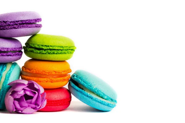 Macaron Bolo Macaroon Isolado Branco Cookies Amêndoa Coloridos Cores Pastel — Fotografia de Stock