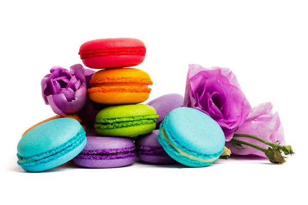 Macaron Bolo Macaroon Isolado Branco Cookies Amêndoa Coloridos Cores Pastel — Fotografia de Stock