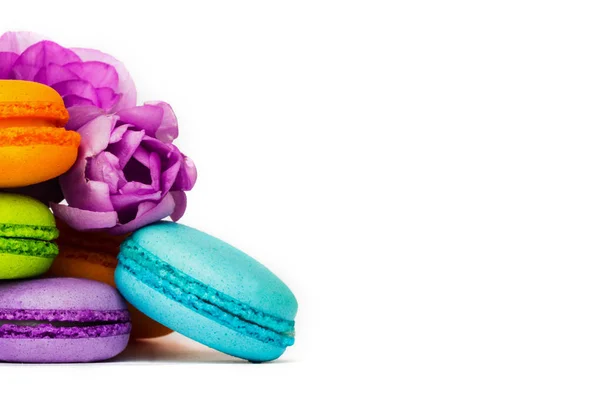 Kuchen Macaron Oder Makronen Isoliert Auf Weißen Bunten Mandelkeksen Pastellfarben — Stockfoto