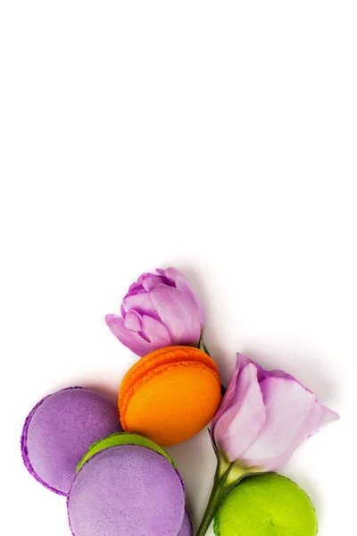 Kuchen Macaron Oder Makronen Isoliert Auf Weißen Bunten Mandelkeksen Pastellfarben — Stockfoto