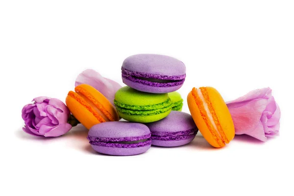 Macaron Bolo Macaroon Isolado Branco Cookies Amêndoa Coloridos Cores Pastel — Fotografia de Stock