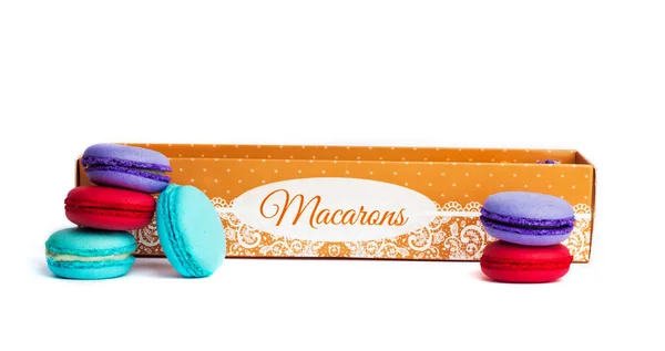 Macaron Bolo Macaroon Isolado Branco Cookies Amêndoa Coloridos Cores Pastel — Fotografia de Stock