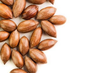 Pekan somun beyaz izole kabuk içinde temizlenmiş değil.