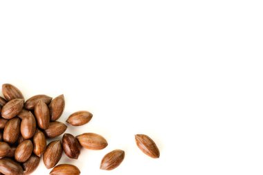 Pekan somun beyaz izole kabuk içinde temizlenmiş değil.