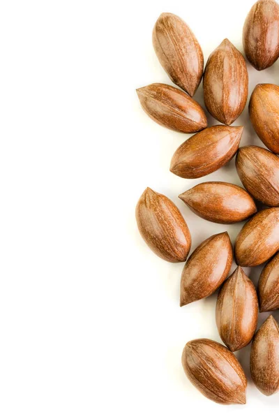 Not cleaned pecan nuts in the shell isolated on white. — Stock Photo, Image