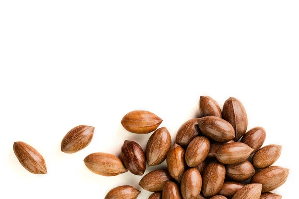 Nueces de pacana no limpiadas en la cáscara aisladas en blanco . —  Fotos de Stock