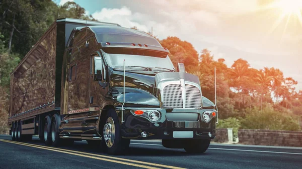 Kamyonu karayolu üzerinde çalışır. 3D render ve illüstrasyon.