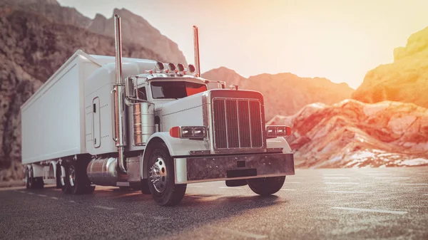 White Truck Running Street Morning Render Illustration — Stock Photo, Image