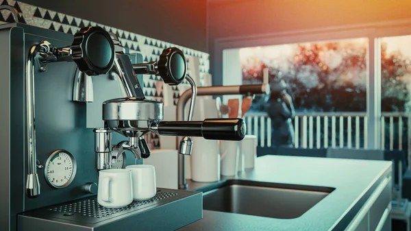 Automatische Koffiezetapparaat Het Huis Weergave Illustratie — Stockfoto