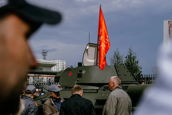 Verkhnyaya Pyshma 러시아 수있다 2019 T34 탱크의 타워에 소련의 퍼레이드 — 스톡 사진