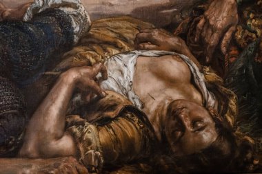 Kapalı gözleri ve çıplak Göğüsler, Vatikan Müzesi'nde büyük bir resim ile yalancı bir kadının portresi | Roma, İtalya - 12 Eylül 2018.