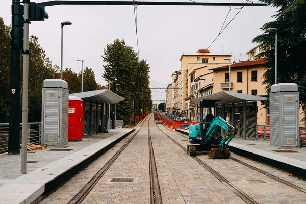 Repair Roads Tramways Green Excavator Streets Florence Florence Italy September — Stock Photo, Image