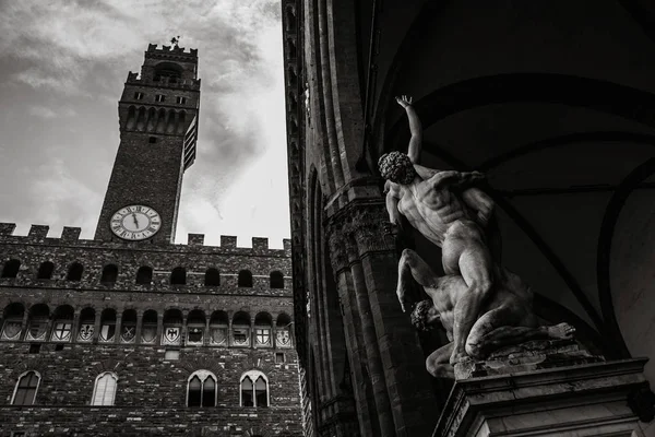 Piazza Della Signoria Stenen Sculpturen Van Beroemde Artiesten Florence Italië — Stockfoto