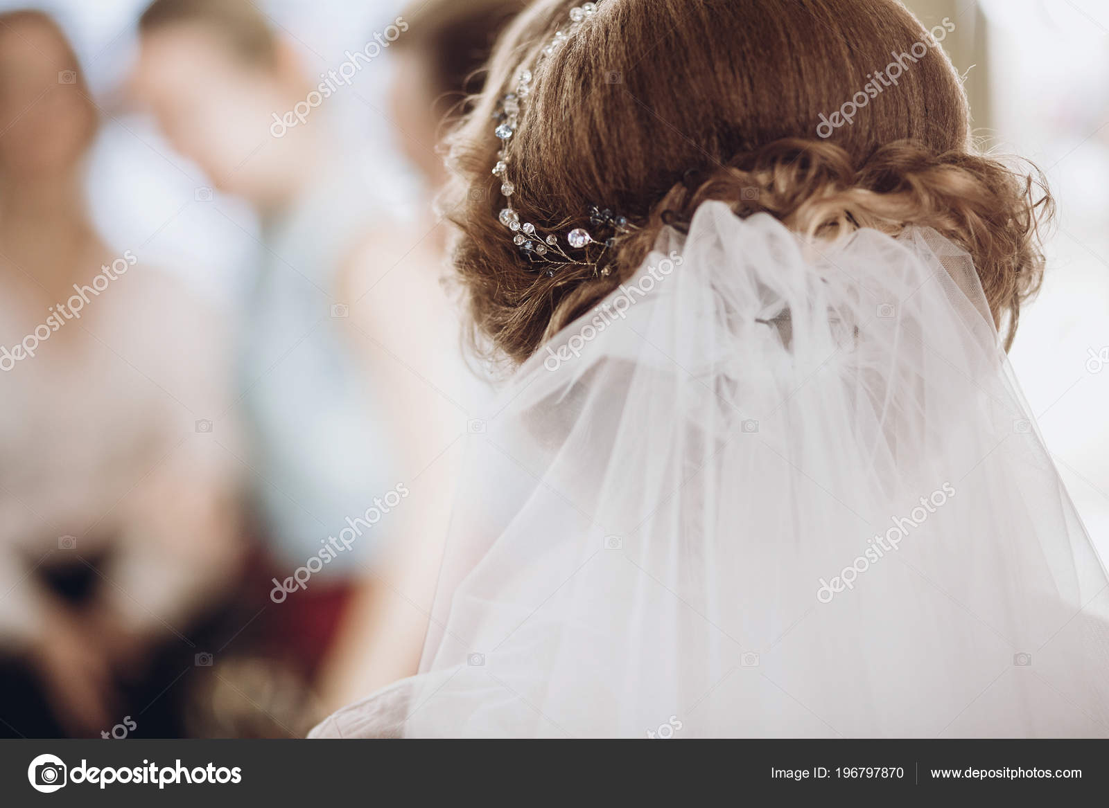 Bride Hair Veil Style Close Beautiful Woman Getting Ready Wedding