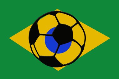 El çizilmiş basit örnek, bayrağı futbol topu futbol topu ve Brezilya bayrağı. Futbol Dünya Kupası, FIFA Şampiyonası futbol. Kroki ve karalamalar tarzda çizim. Spor Turnuvası