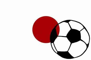 El çizilmiş basit örnek, bayrağı futbol topu futbol topu ve Japonya bayrağı. Futbol Dünya Kupası, FIFA Şampiyonası futbol. Kroki ve karalamalar tarzda çizim. Spor Turnuvası