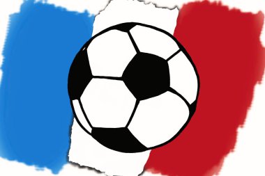 El çizilmiş basit örnek, bayrağı futbol topu futbol topu ve Fransa bayrağı. Futbol Dünya Kupası, FIFA Şampiyonası futbol. Kroki ve karalamalar tarzda çizim. Spor Turnuvası