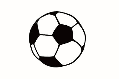 Futbol topu el çizilmiş basit örnek, siyah topu beyaz izole. Futbol Dünya Kupası simgesi kroki veya çizim karalamalar tarzı. Spor sanat simge tasarlamak. Futbol Turnuvası