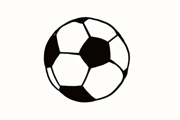 Футбольный Мяч Руки Нарисованы Простой Иллюстрацией Черный Шар Белой Изолированной — стоковое фото