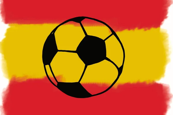 Μπάλα Ποδοσφαίρου Και Σημαία Ισπανίας Χέρι Συντάσσονται Απλή Εικονογράφηση Μπάλα — Φωτογραφία Αρχείου