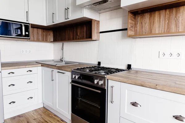 Kitchen Design Modern Scandinavian Style Stylish Light Grey Kitchen Interior — Stock Photo, Image