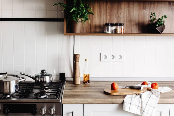 Cocina Cocina Moderna Estilo Escandinavo Elegante Interior Cocina Con Muebles —  Fotos de Stock