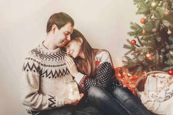 Merry Christmas Happy New Year Concept Stylish Hipster Family Sweaters — Stock Photo, Image