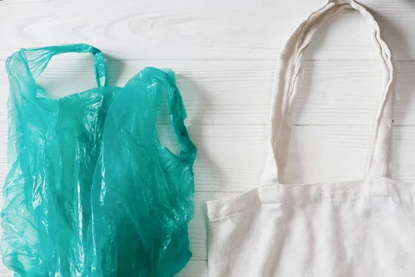 Forby Plast Plastpose Med Naturlig Gjenbrukbar Miljøpose Shopping Flatt Lagt – stockfoto