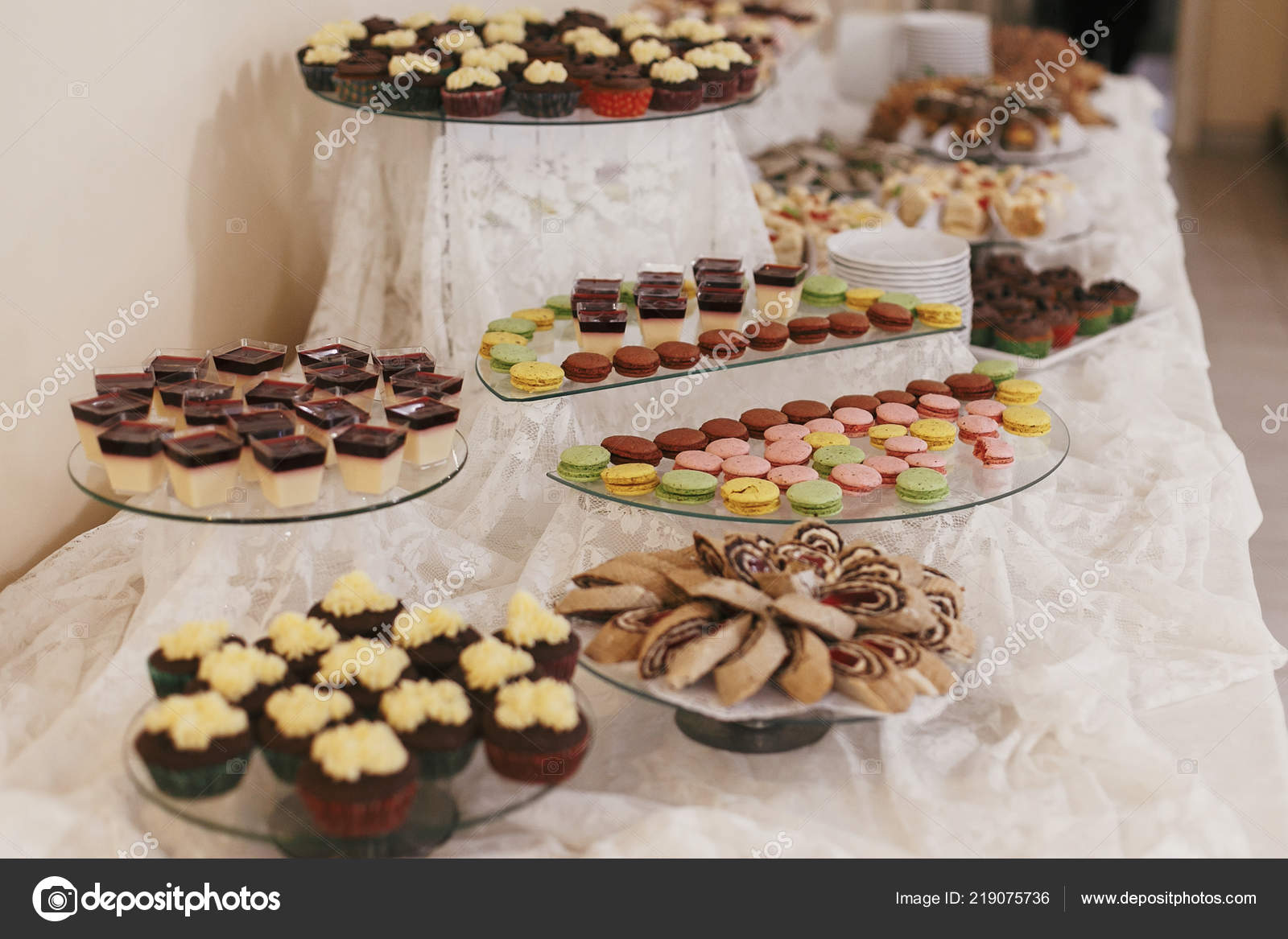 Delicious Table Desserts Macarons Wedding Reception Restaurant