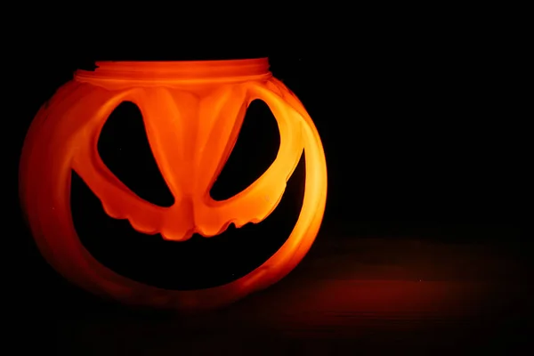 Halloween Pumpkin Scary Glowing Face Black Background Isolated Jack Lantern — Stock Photo, Image