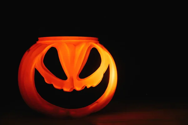 Halloween Pumpkin Jack Lantern Scary Glowing Face Black Background Isolated — Stock Photo, Image