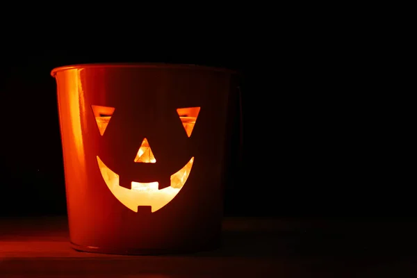 Halloween Jack Lantern Glowing Face Black Background Isolated Glowing Spooky — Stock Photo, Image