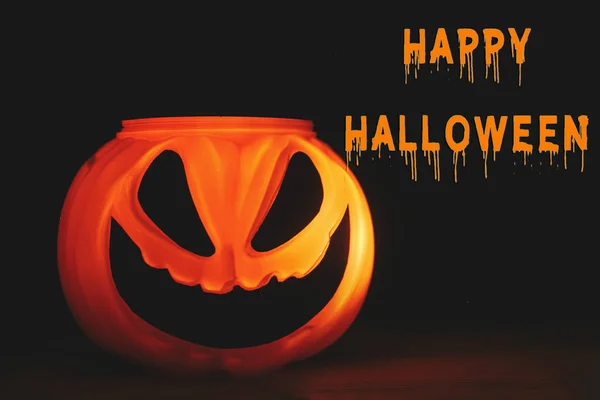 Happy Halloween Znak Tekstu Dyni Halloween Latarnia Jack Przerażające Oblicze — Zdjęcie stockowe