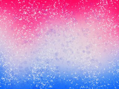 Mavi ve pembe arka plan beyaz sıçramalarına ve glitter ile. Kış soyut duvar kağıdı, illüstrasyon. Tek boynuzlu at partisi tema. Elle çizilmiş