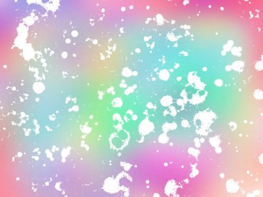 Mavi, pembe, mor, Turkuaz suluboya ile arka plan beyaz sıçramalarına. Kış soyut duvar kağıdı, illüstrasyon. Tek boynuzlu at partisi tema. Elle çizilmiş