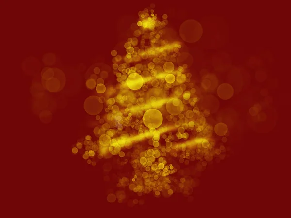 Abstraktní Vánoční Strom Červeném Pozadí Obrázek Zlaté Bubliny Jiskří Tvaru — Stock fotografie