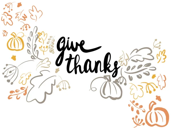 Tack Happy Thanksgiving Illustration Handskrivna Tack Text Och Enkla Pumpor — Stockfoto