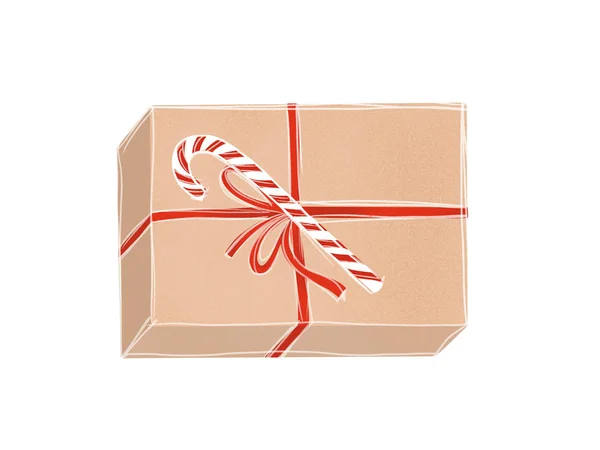 Karácsonyi Díszdobozban Stílusos Kézműves Ajándék Doboz Val Piros Szalag Candy — Stock Fotó