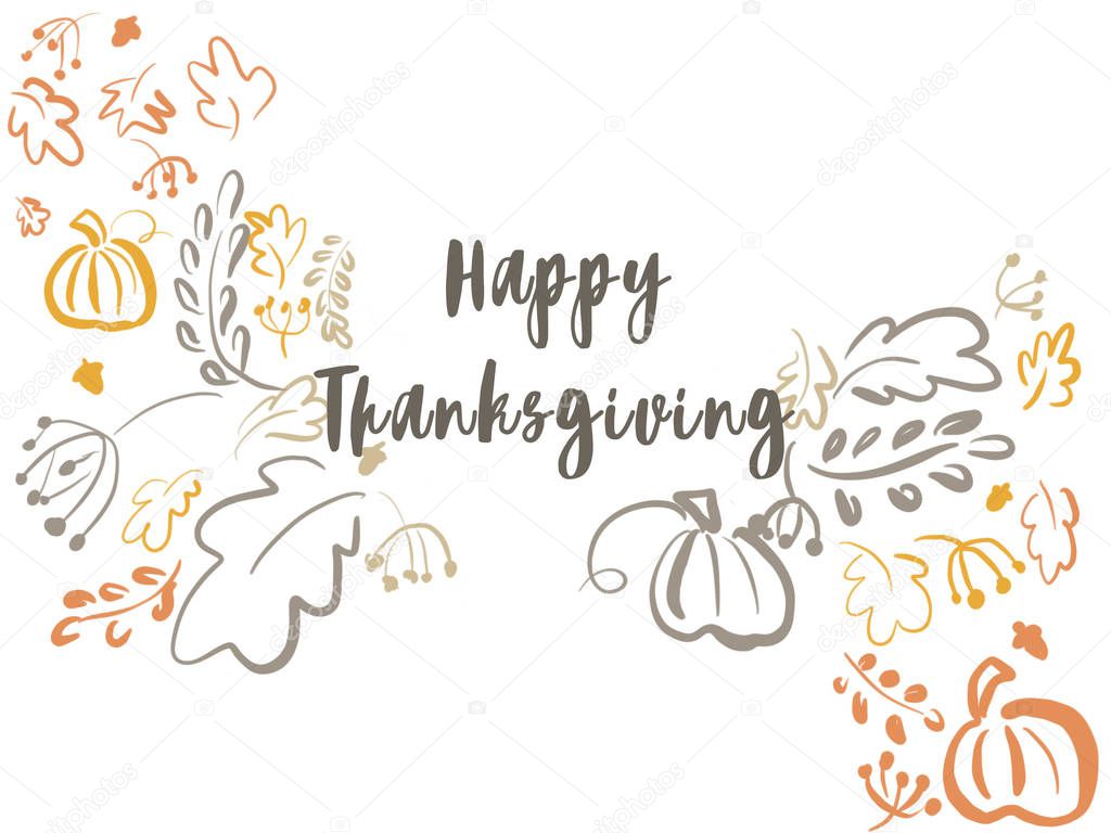 Happy Thanksgiving illustration. Handwritten Happy Thanksgiving 