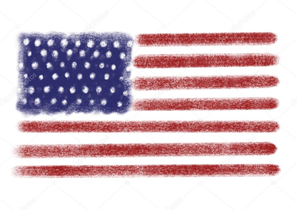 Hand drawn american flag, isolated on white.  Labor day. Veterans day. Happy 4th of july. National american holiday. Icon