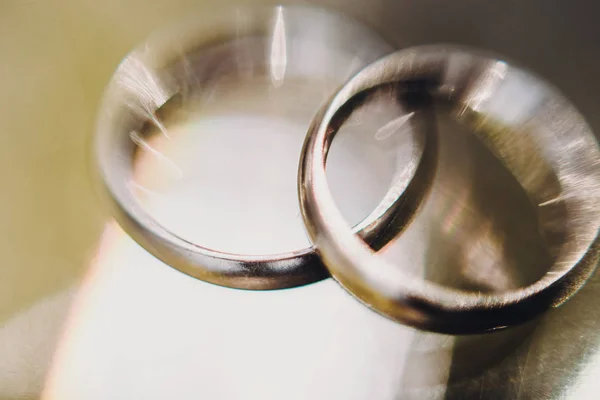 Luxo Moderno Casamento Anéis Dourados Vista Macro Conceito Matrimônio Santo — Fotografia de Stock