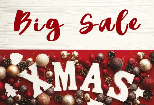Χριστούγεννα Πώληση Μεγάλο Κείμενο Και Λευκά Χριστούγεννα Συνδεθείτε Επίπεδη Lay — Φωτογραφία Αρχείου