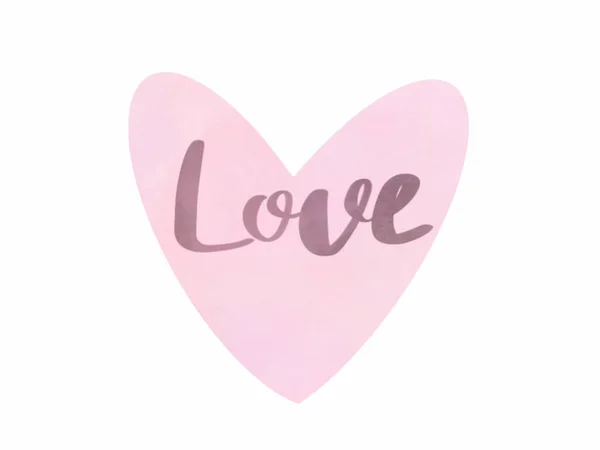 分離された白地ピンク バレンタイン ハート サインオンの書かれた黒の手 本文を大好きです 幸せなバレンタインデーのグリーティング カード 手描きの図 バレンタインの日 — ストック写真