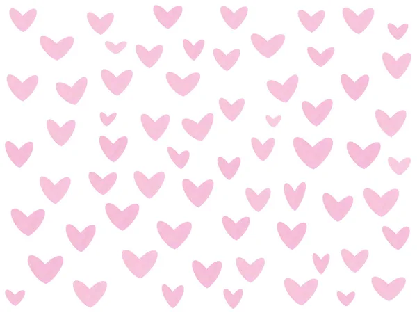 Pink valentine hearts pattern on white background, isolated. Happy Valentine\'s Day greeting card illustration. Hand drawn hearts. Valentines day  pattern