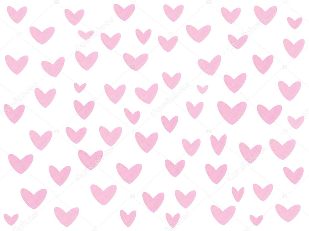 Pink valentine hearts pattern on white background, isolated. Happy Valentine's Day greeting card illustration. Hand drawn hearts. Valentines day  pattern