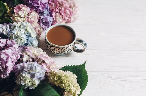 Buona Festa Della Mamma Giornata Delle Donne Bellissimi Fiori Ortensia — Foto Stock